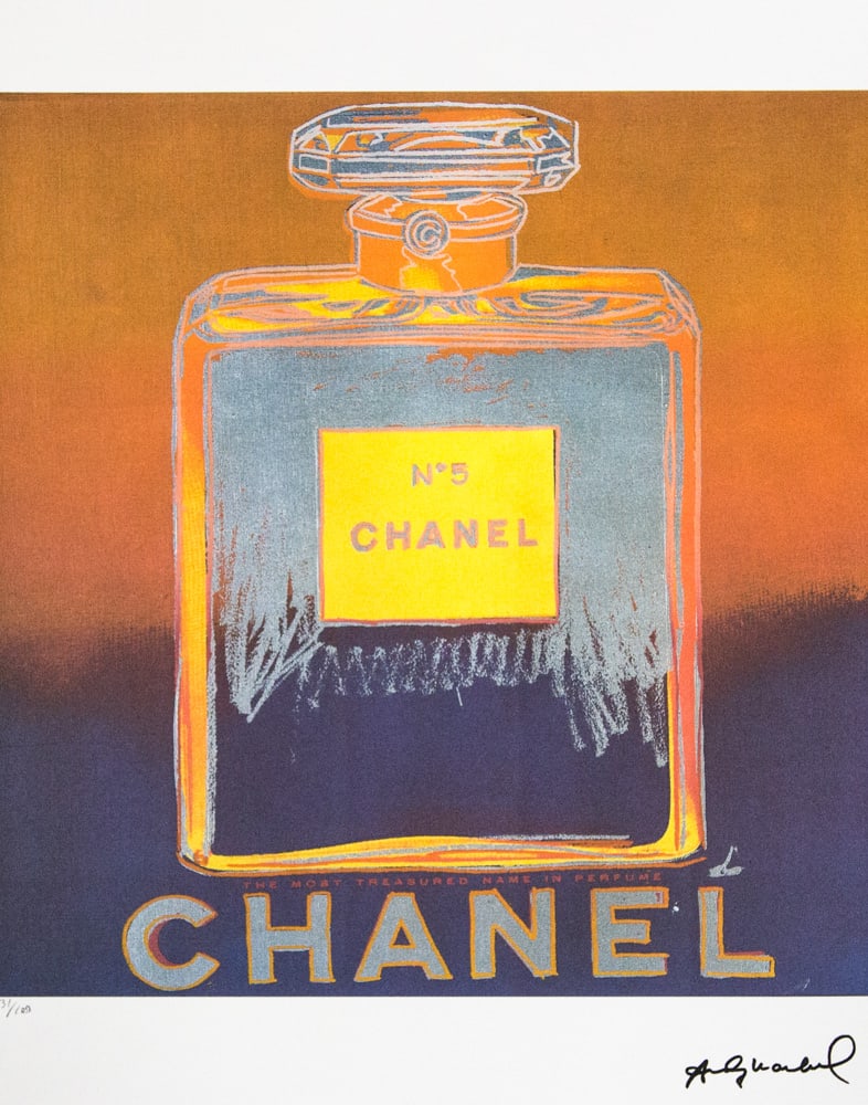 Andy Warhol 'Chanel': Andy Warhol (after) 'Chanel' offset lithograph in colors on Arches paper, sheet size 38,5 x 57 cm, plate signed bottom right, numbered with pencil, limited edition 31/100 (Leo Castelli, Art Gallery