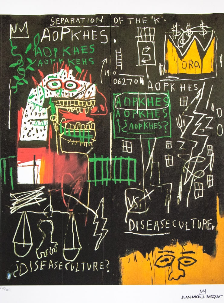 Jean-Michel Basquiat 'Separation of the K. Aopkhes': Jean-Michel Basquiat (after) 'Separation of the K. Aopkhes' lithography print, sheet size 50 x 70 cm, plate signed bottom right, numbered bottom left with pencil, limited edition 257/300, bottom right