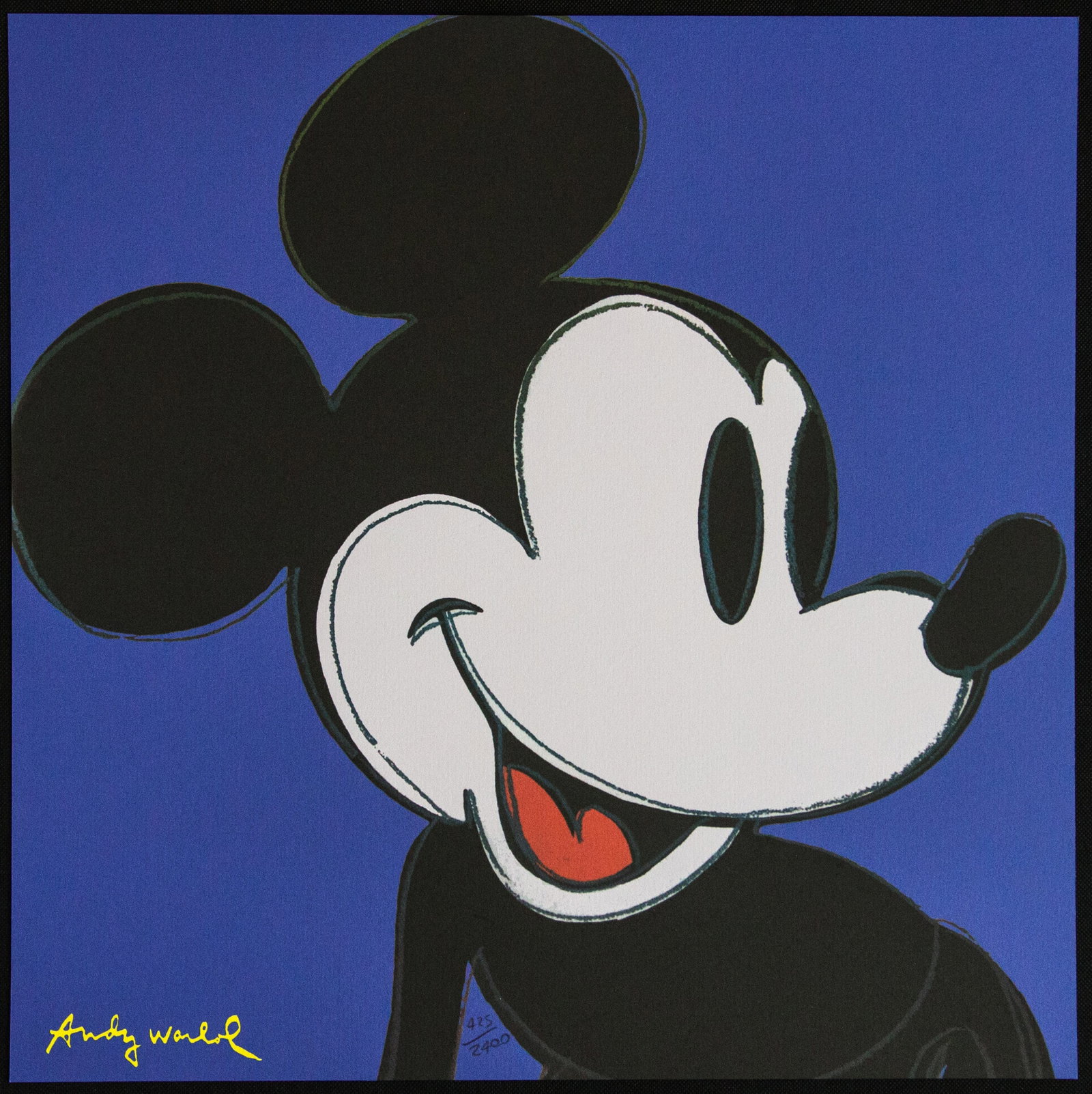 Andy Warhol 'Mickey Mouse': Andy Warhol (after) 'Mickey Mouse' offset lithography, size 60 x 60 cm, plate signed bottom left, numbered with pencil, limited edition 425/2400, heavy paper, stamped with CMOA on the back (Carnegie