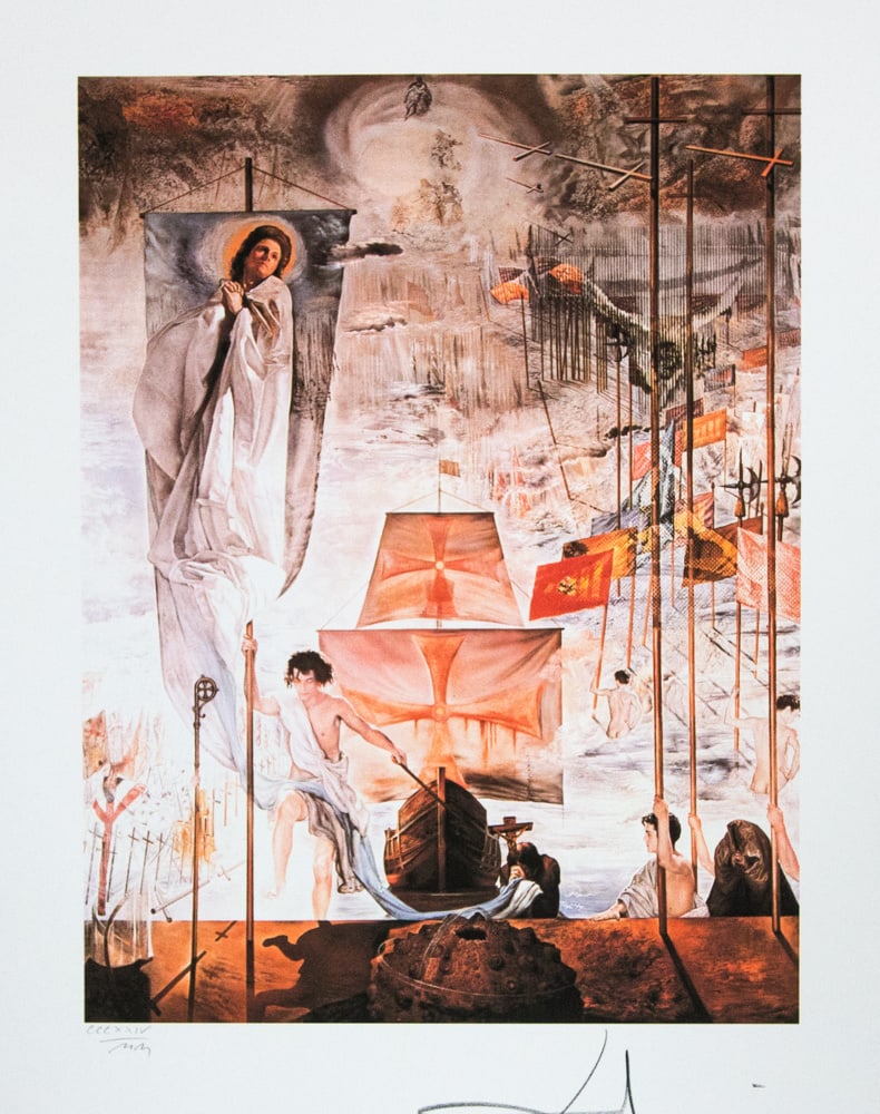 Salvador Dali 'Discovery of America by Christopher Columbus': Salvador Dali (after) 'Discovery of America by Christopher Columbus' offset lithography, sheet size 50 x 65 cm, numbered with pencil bottom left CCCXXIV/MM, limited edition 2000, signed bottom right,