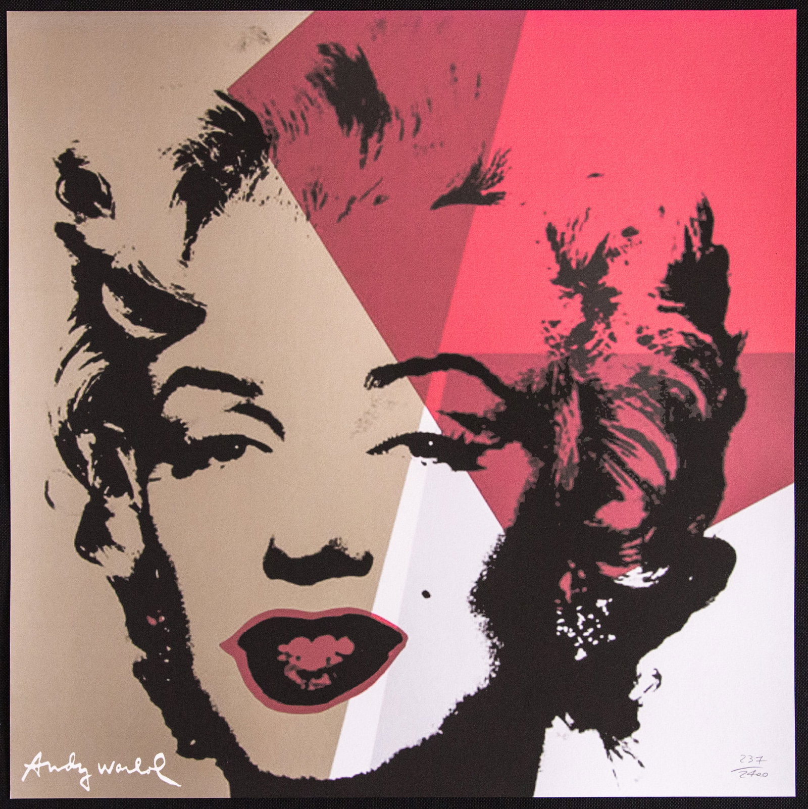 Andy Warhol 'Marilyn Monroe': Andy Warhol (after) 'Marilyn Monroe' offset lithography, size 60 x 60 cm, plate signed bottom left, numbered with pencil, limited edition 237/2400, heavy paper, stamped with CMOA on the back