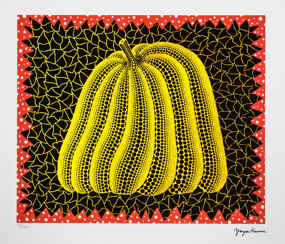 Yayoi Kusama 'Pumpkin': Yayoi Kusama (after) 'Pumpkin' offset lithography, limited edition of 500, sheet size 50 x 65 cm, plate signed bottom right, numbered with pencil bottom left 75/500, fine art paper, without