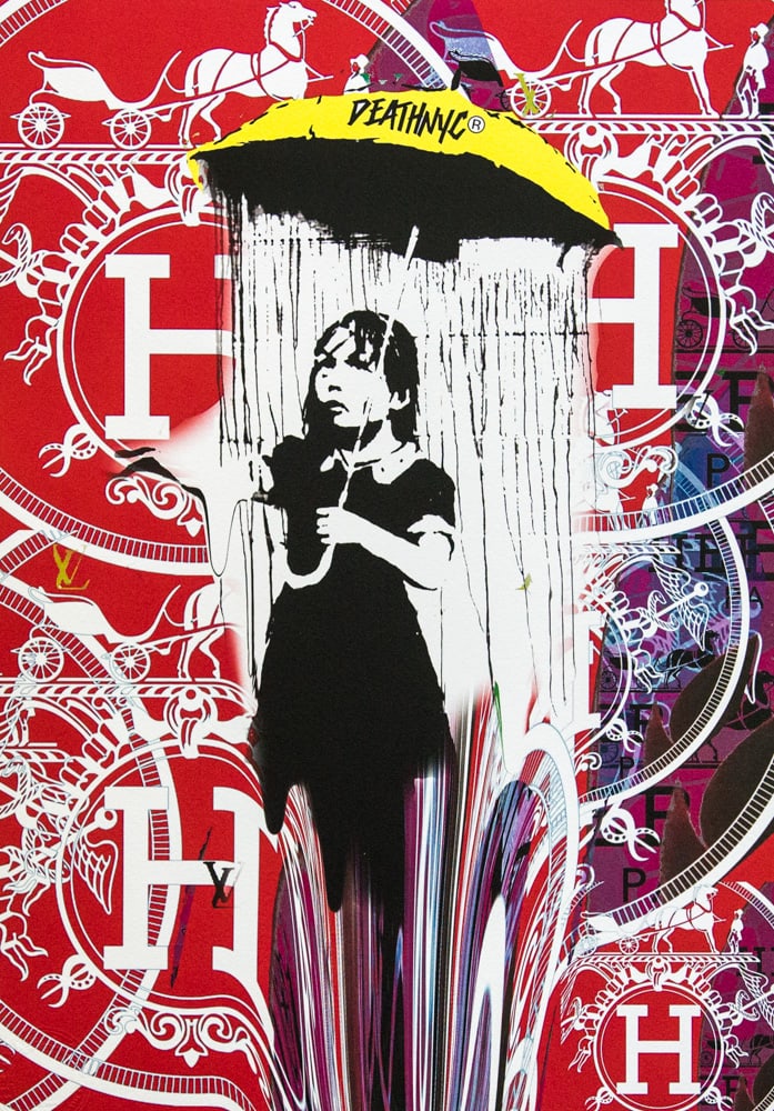 DEATH NYC SIGNED FINE ART PRINT W/COA: DEATH NYC Signed Fine Art Print with COA , DEATH NYC is a New York City-based street artist. Her pseudonym is an acronym for 'Don't Easily Abandon the Hope'. Print is blind stamped, comes with Certifi