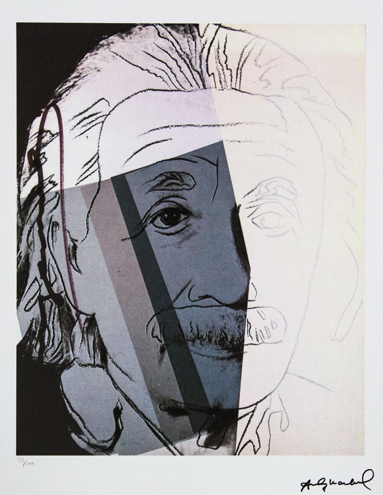Andy Warhol 'Albert Einstein': Andy Warhol (after) 'Albert Einstein' offset lithograph in colors on Arches paper, sheet size 38,5 x 57 cm, plate signed bottom right, numbered with pencil, limited edition 35/100 (Leo Castelli, Art