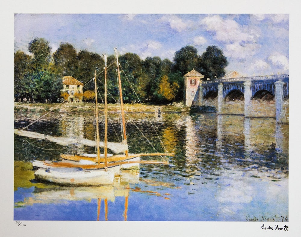 Claude Monet 'The Bridge at Argenteuil': Claude Monet (after) 'The Bridge at Argenteuil' lithography print, sheet size 50 x 70 cm, plate signed bottom right, numbered with pencil bottom left, limited edition 119/250, with embossing stamp