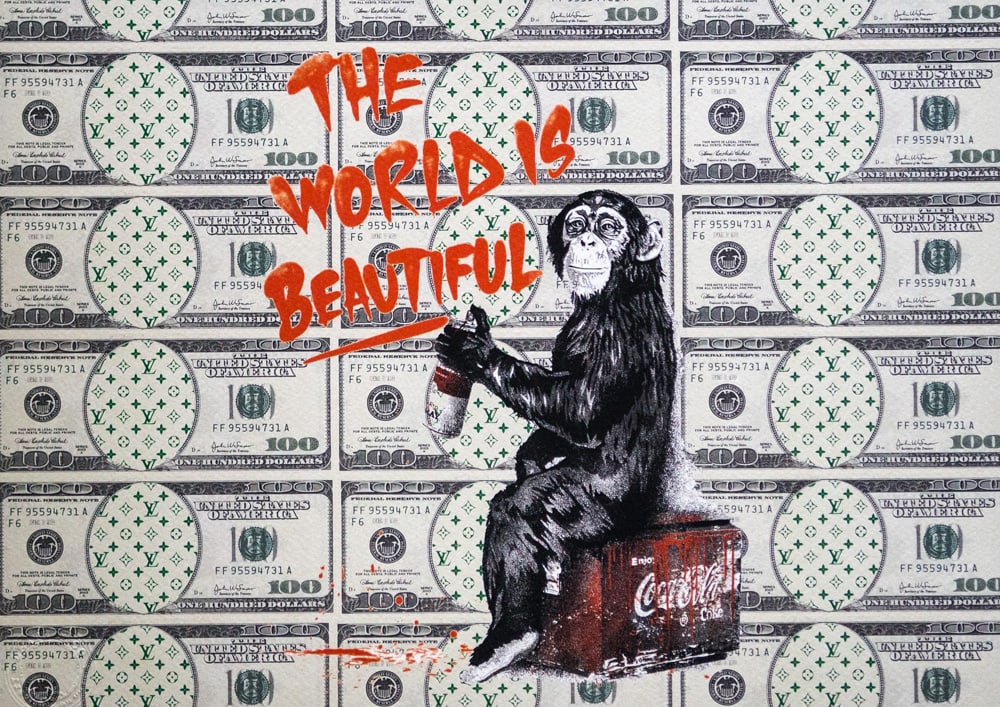 DEATH NYC SIGNED FINE ART PRINT W/COA: DEATH NYC Signed Fine Art Print with COA , DEATH NYC is a New York City-based street artist. Her pseudonym is an acronym for 'Don't Easily Abandon the Hope'. Print is blind stamped, comes with Certifi