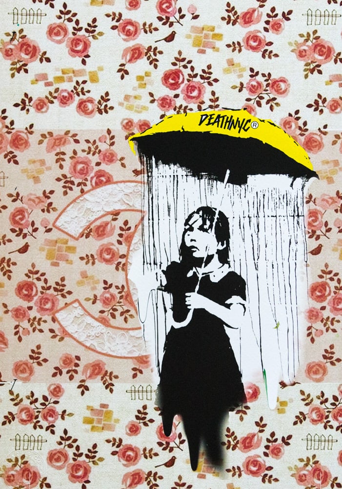 DEATH NYC SIGNED FINE ART PRINT W/COA: DEATH NYC Signed Fine Art Print with COA , DEATH NYC is a New York City-based street artist. Her pseudonym is an acronym for 'Don't Easily Abandon the Hope'. Print is blind stamped, comes with