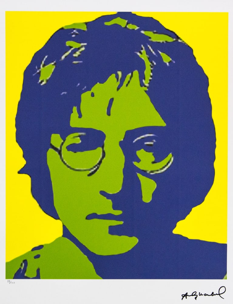 Andy Warhol 'John Lennon': Andy Warhol (after) 'John Lennon' offset lithograph in colors on Arches paper, sheet size 38,5 x 57 cm, plate signed bottom right, numbered with pencil, limited edition 88/100 (Leo Castelli, Art Galle