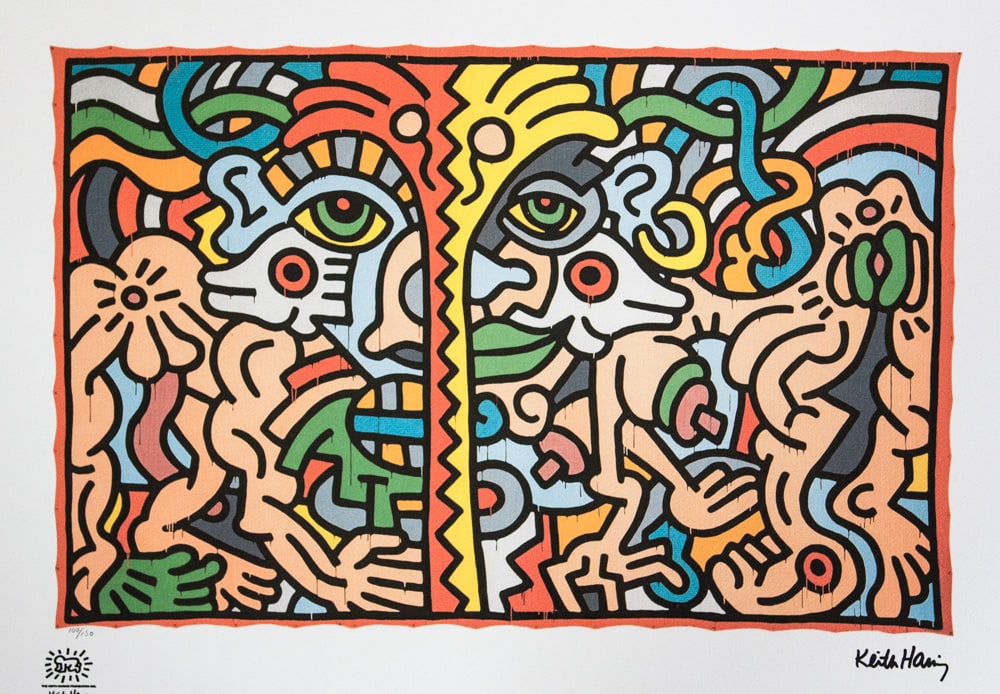 Keith Haring, Untitled: Keith Haring (after) untitled, offset lithography, limited edition of 150, sheet size 50 x 70 cm, plate signed bottom right, numbered with pencil bottom left 100/150, cotton paper, Keith Haring Founda