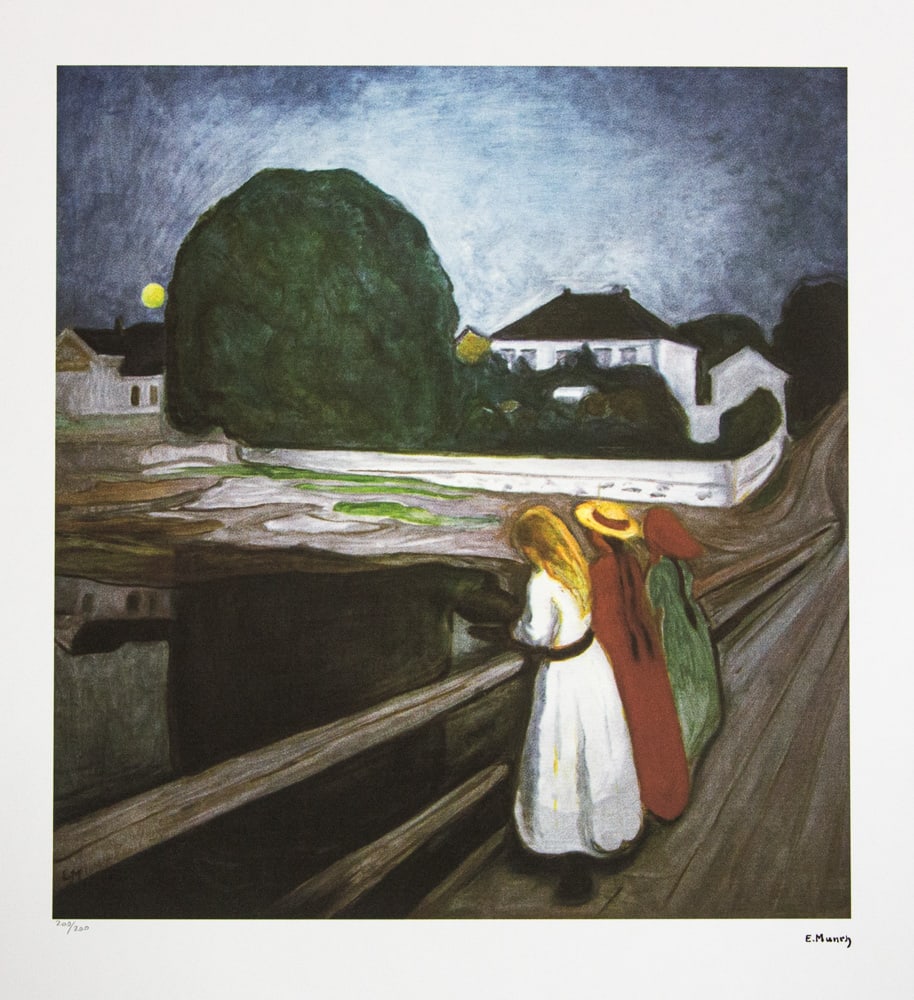 Edvard Munch 'The Girls on the Brigde': Edvard Munch (after) 'The Girls on the Brigde' limited edition of 200, lithography print, plate signed bottom right, numbered with pencil bottom left 200/200, fine art paper, with La TREC Spa