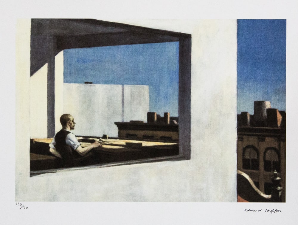 Edward Hopper 'Office in a Small City': Edward Hopper (after) 'Office in a Small City' limited edition 129/150, lithography print, plate signed bottom right, numbered with pencil bottom left, cotton paper Arches France, sheet size 38 x 57 c