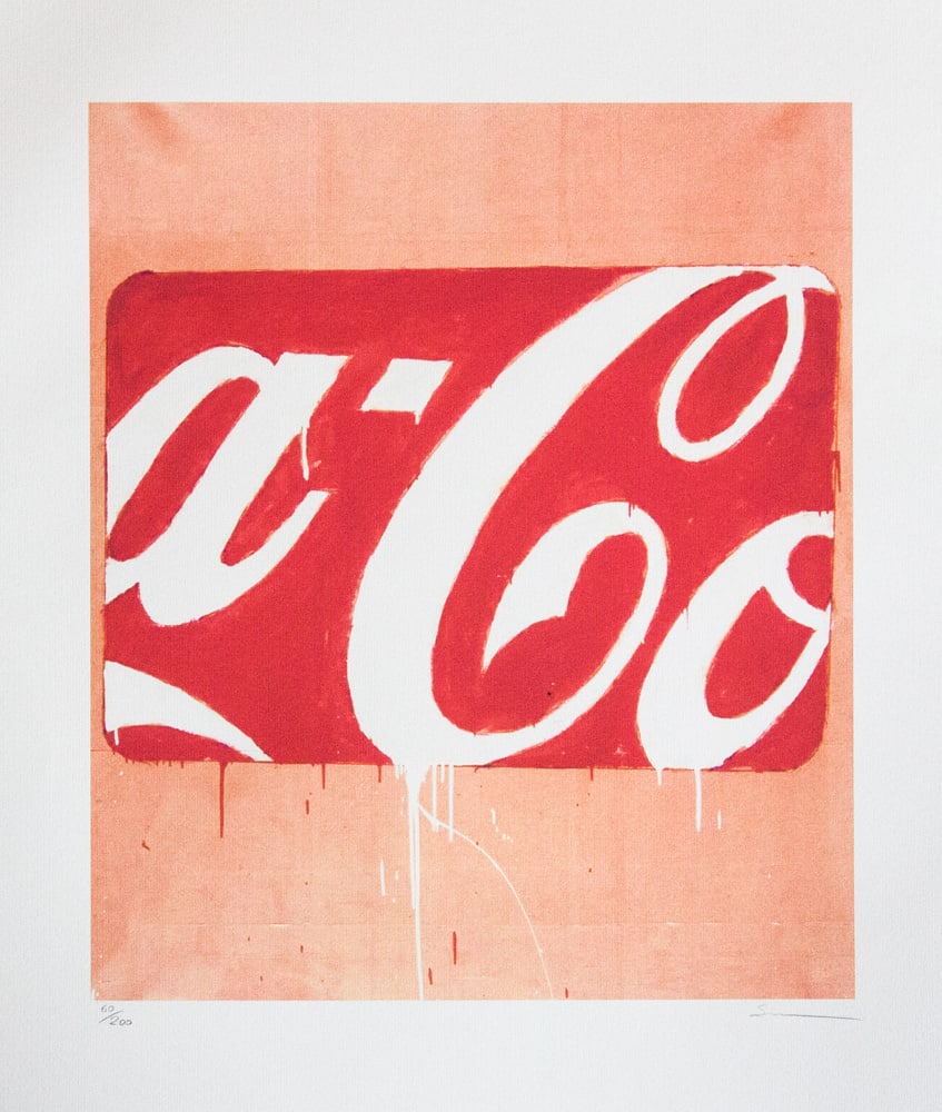 Mario Schifano 'Coca Cola': Mario Schifano (after) 'Coca Cola' offset lithograph in colors, signed bottom right, pencil, numbered bottom left with pencil, limited edition 60/200, bottom center publishing house stamp, cotton pape