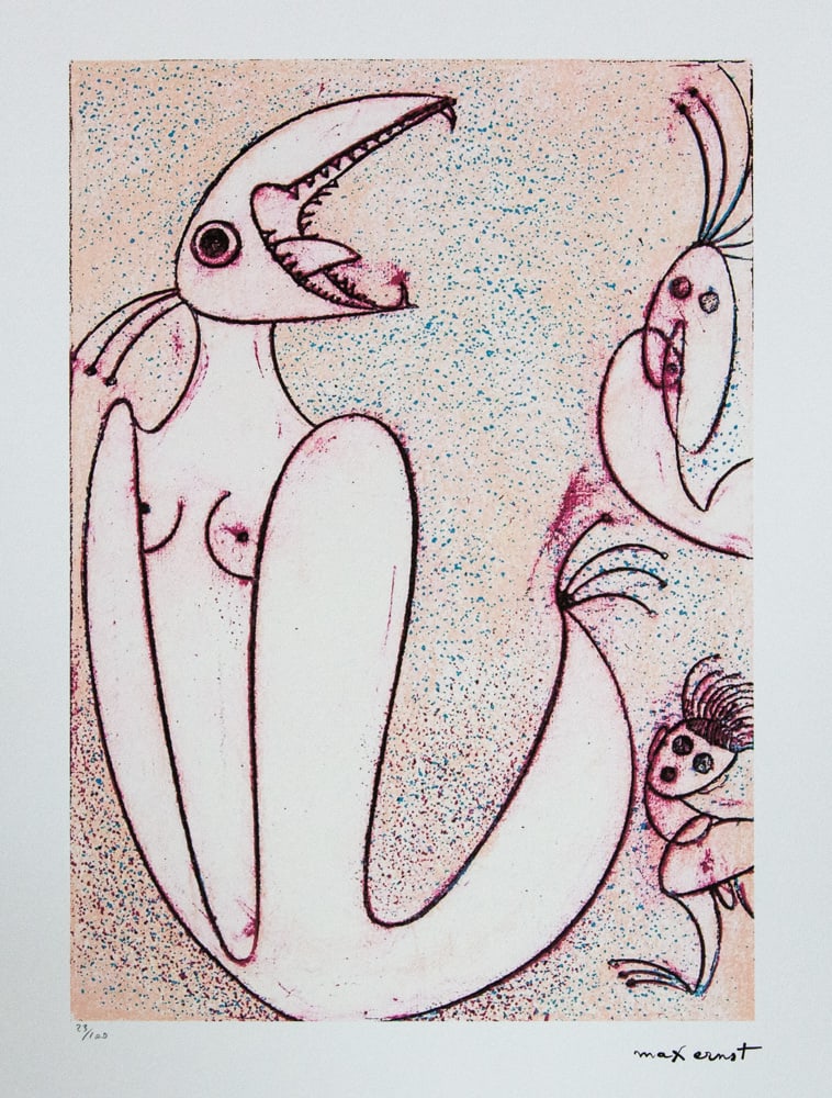 Max Ernst 'Saint Charlemagne': Max Ernst (after) 'Saint Charlemagne' lithography print, sheet size 50 x 70 cm, plate signed bottom right, numbered with pencil bottom left, limited edition 23/100, bottom left publishing house stamp