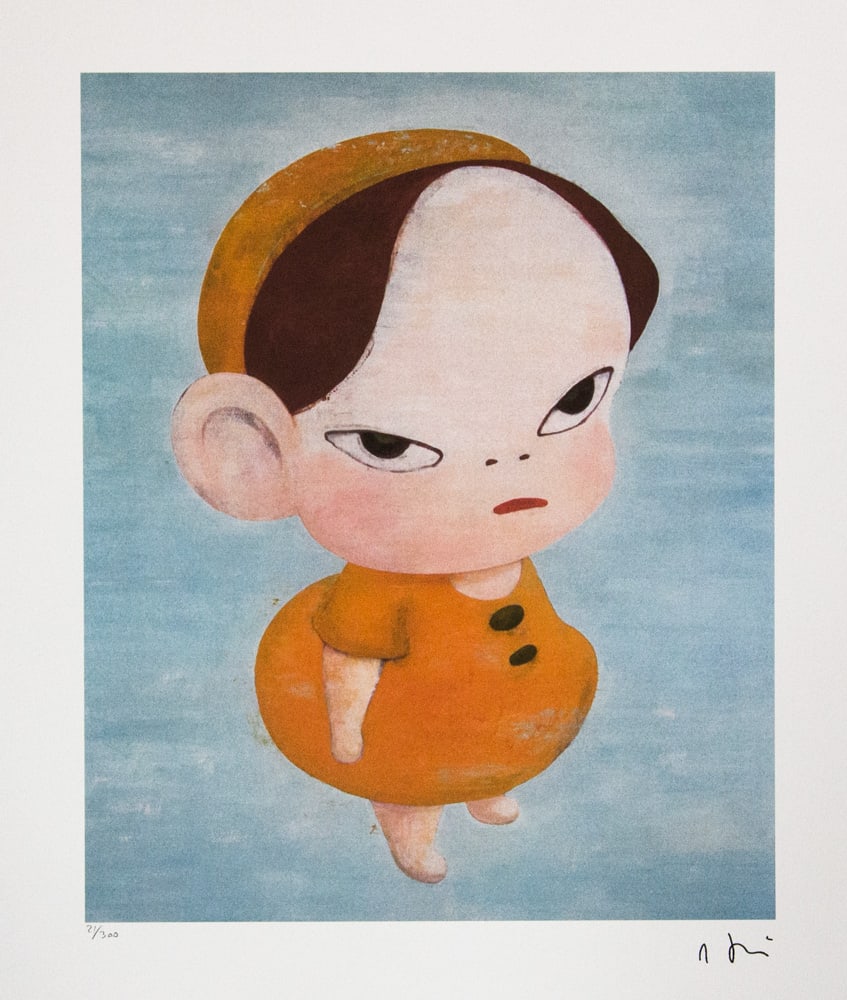 Yoshitomo Nara 'Yellow in Blue': Yoshitomo Nara (after) 'Yellow in Blue' offset lithography, limited edition of 300, sheet size 50 x 65 cm, plate signed bottom right, numbered with pencil bottom left 21/300, fine art paper, without