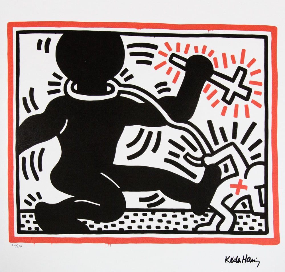 Keith Haring, Untitled: Keith Haring (after) untitled, offset lithography, limited edition of 150, sheet size 50 x 70 cm, plate signed bottom right, numbered with pencil bottom left 62/150, cotton paper, Keith Haring Foundat