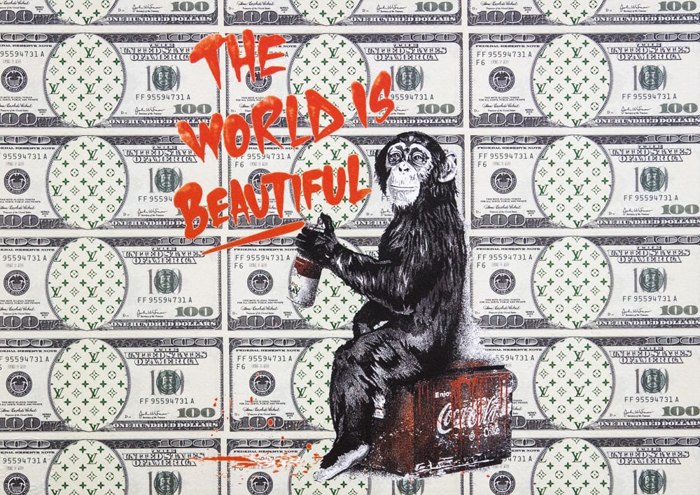 DEATH NYC SIGNED FINE ART PRINT W/COA: DEATH NYC Signed Fine Art Print with COA , DEATH NYC is a New York City-based street artist. Her pseudonym is an acronym for 'Don't Easily Abandon the Hope'. Print is blind stamped, comes with