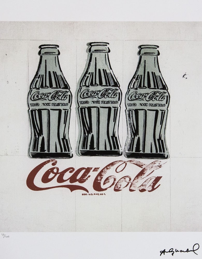 Andy Warhol 'Coca Cola': Andy Warhol (after) 'Coca Cola' offset lithograph in colors on Arches paper, sheet size 38,5 x 57 cm, plate signed bottom right, numbered with pencil, limited edition 33/100 (Leo Castelli, Art Gallery