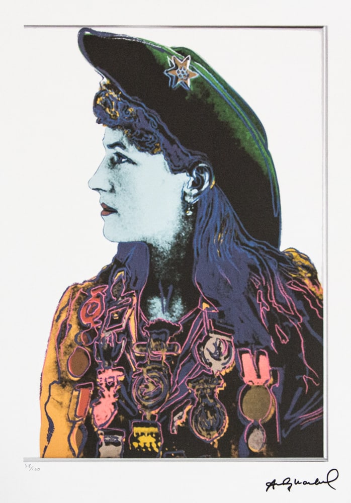 Andy Warhol 'Annie Oakley': Andy Warhol (after) 'Annie Oakley' offset lithograph in colors on Arches paper, sheet size 38,5 x 57 cm, plate signed bottom right, numbered with pencil, limited edition 58/100 (Leo Castelli, Art Gall
