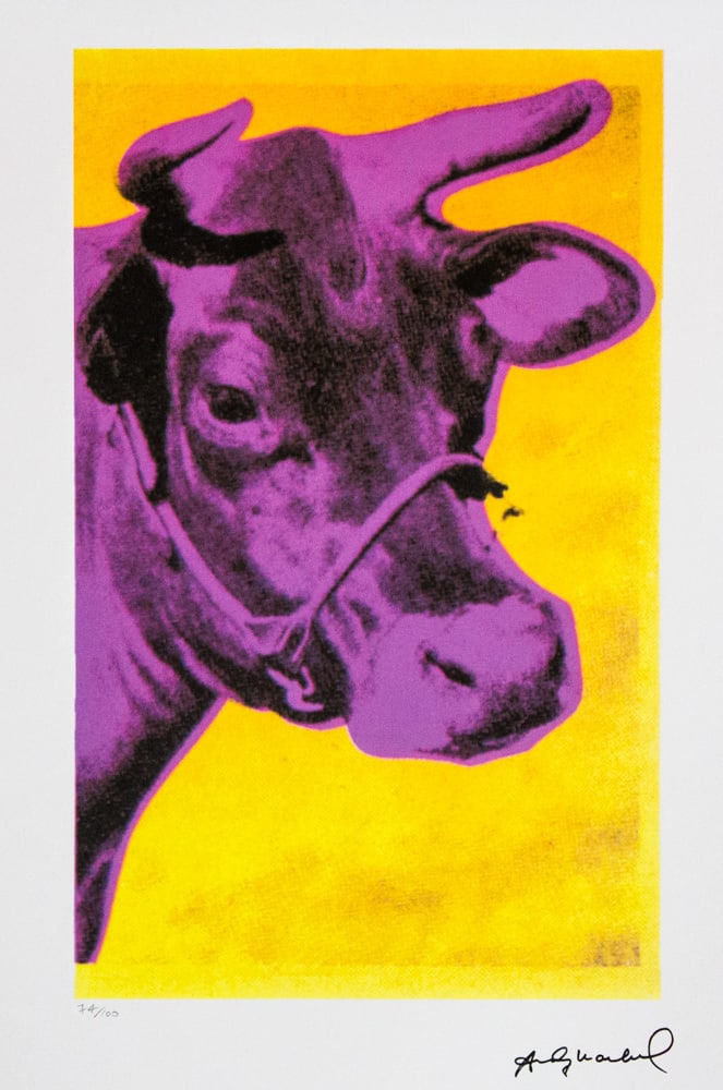 Andy Warhol 'Cow': Andy Warhol (after) 'Cow' offset lithograph in colors on Arches paper, sheet size 38,5 x 57 cm, plate signed bottom right, numbered with pencil, limited edition 74/100 (Leo Castelli, Art Gallery New Y