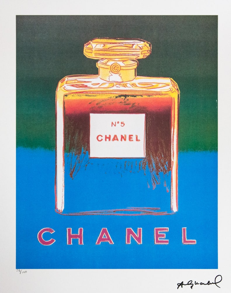 Andy Warhol 'Chanel': Andy Warhol (after) 'Chanel' offset lithograph in colors on Arches paper, sheet size 38,5 x 57 cm, plate signed bottom right, numbered with pencil, limited edition 26/100 (Leo Castelli, Art Gallery Ne