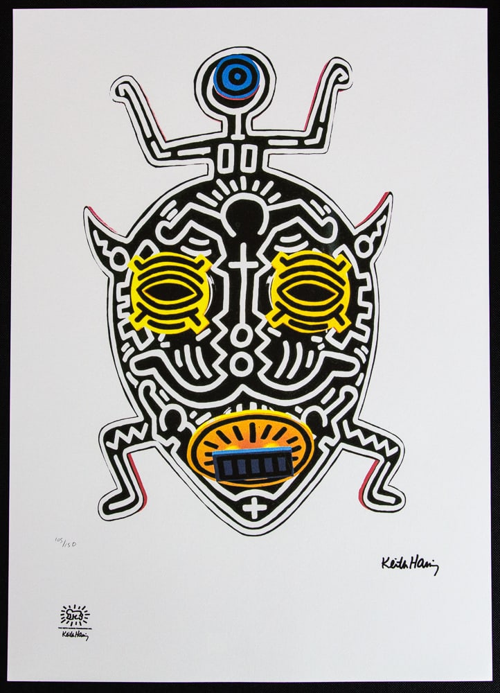 Keith Haring 'Hollywood African Mask': Keith Haring (after) 'Hollywood African Mask' offset lithography, limited edition of 150, sheet size 50 x 70 cm, plate signed bottom right, numbered with pencil bottom left 105/150, cotton paper, Keit