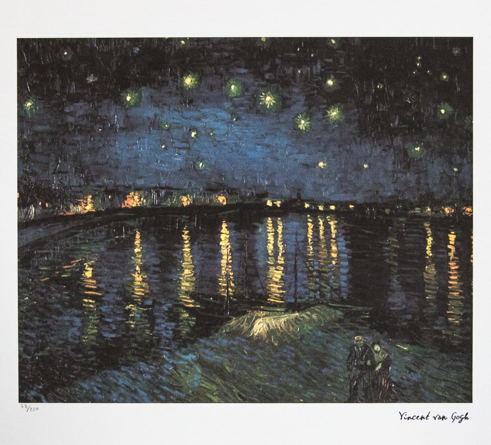 Vincent van Gogh 'Starry Night Over the Rhone': Vincent van Gogh (after) 'Starry Night Over the Rhone' lithography print, sheet size 50 x 70 cm, plate signed bottom right, numbered with pencil bottom left, limited edition 77/250, with embossing