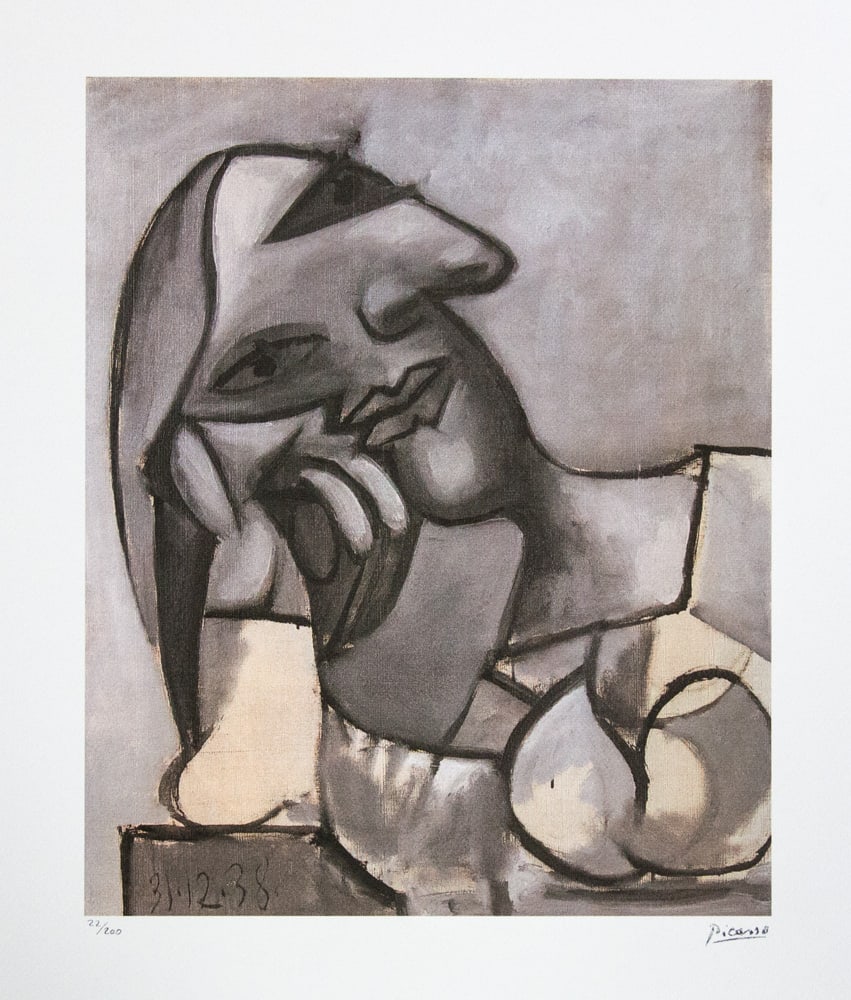 Pablo Picasso 'Seated Woman Resting on Elbows': Pablo Picasso (after) 'Seated Woman Resting on Elbows' lithograph print, limited edition of 200, sheet size 50 x 70 cm, plate signed bottom right, numbered with pencil bottom left 22/200, wove paper