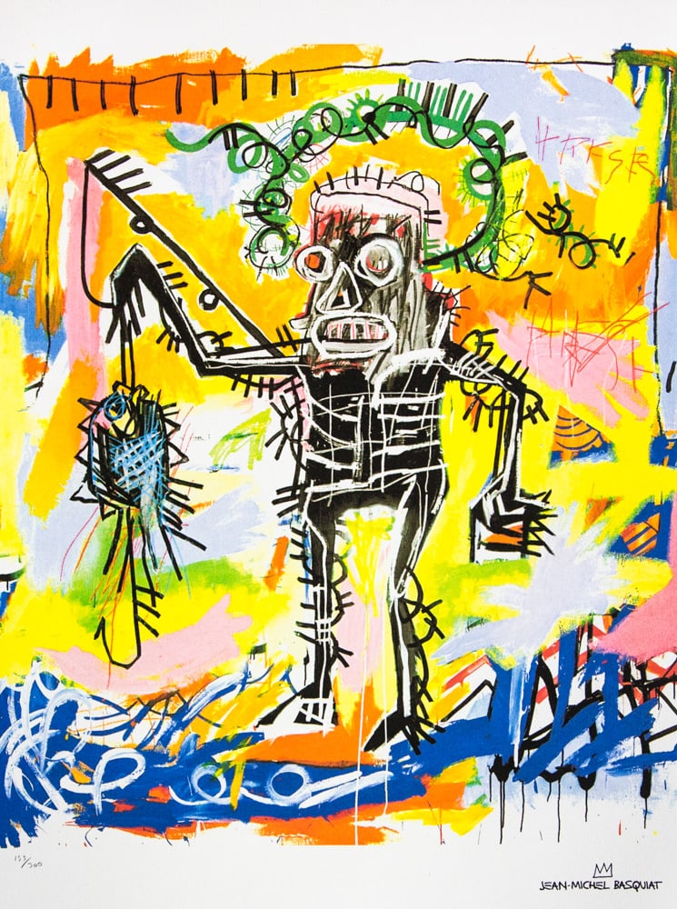 Jean-Michel Basquiat 'Fisher': Jean-Michel Basquiat (after) 'Fisher' lithography print, sheet size 50 x 70 cm, plate signed bottom right, numbered bottom left with pencil, limited edition 153/300, bottom right publishing house