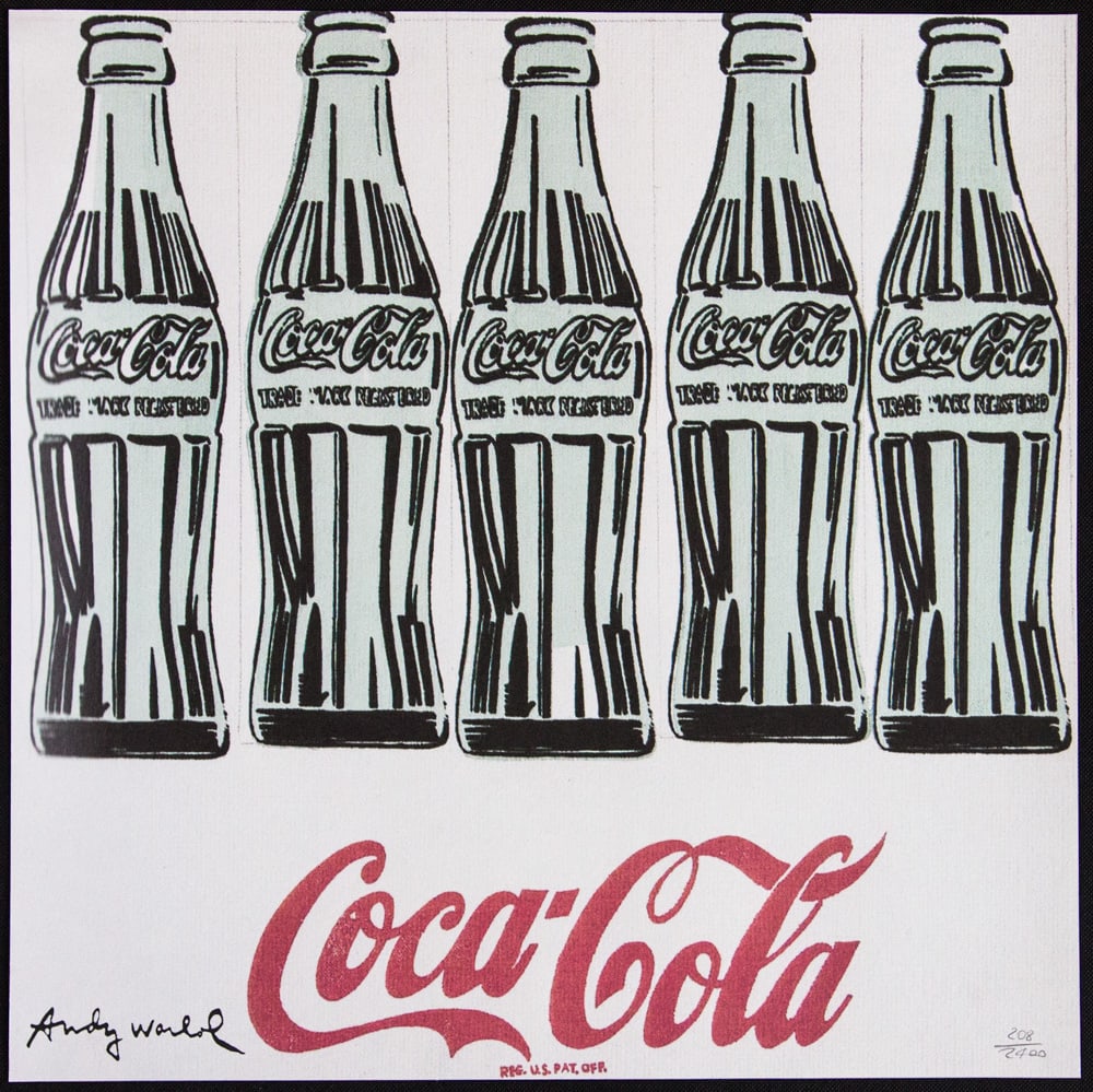 Andy Warhol 'Coca Cola': Andy Warhol (after) 'Coca Cola' offset lithography, size 60 x 60 cm, plate signed bottom left, numbered with pencil, limited edition 208/2400, heavy paper, stamped with CMOA on the back (Carnegie