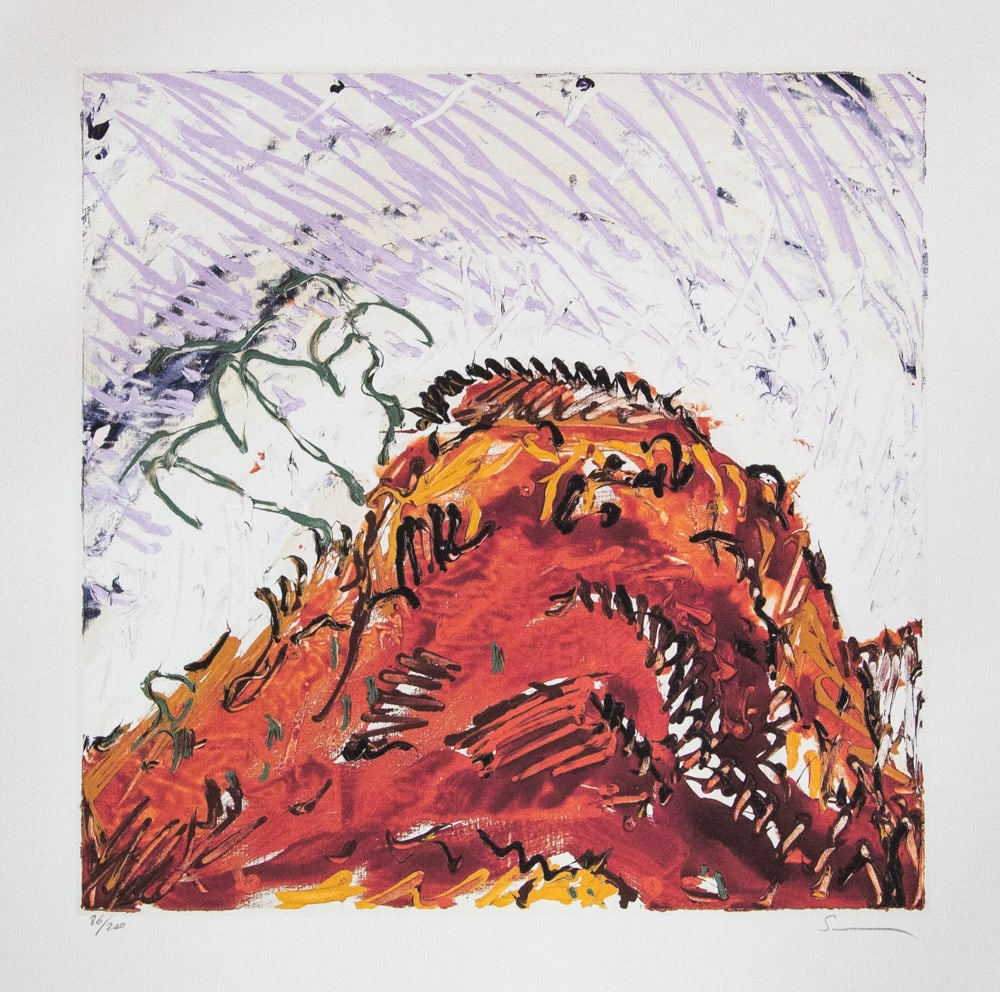 Mario Schifano 'Monte d'estate': Mario Schifano (after) 'Monte d'estate' offset lithograph in colors, signed bottom right, pencil, numbered bottom left with pencil, limited edition 86/200, bottom center publishing house stamp,