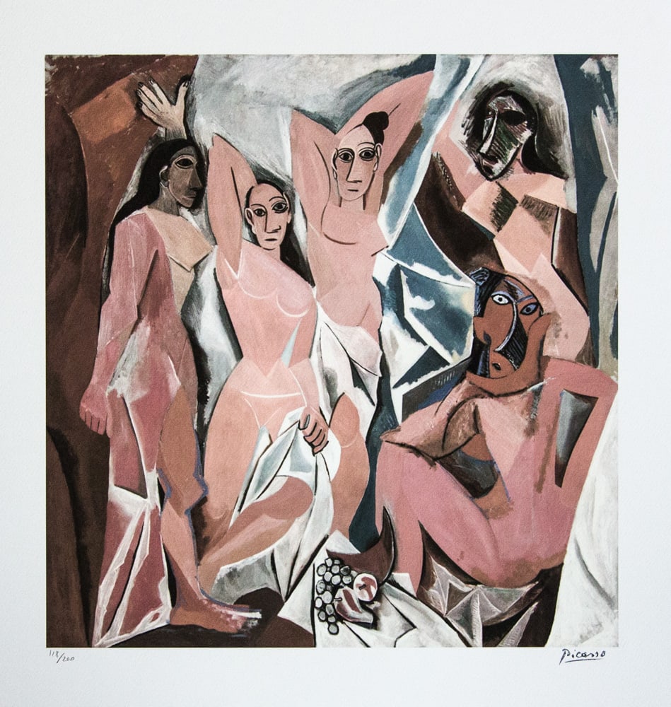 Pablo Picasso 'The Young Ladies of Avignon': Pablo Picasso (after) 'The Young Ladies of Avignon' lithograph print, limited edition of 200, sheet size 50 x 70 cm, plate signed bottom right, numbered with pencil bottom left 118/200, wove paper