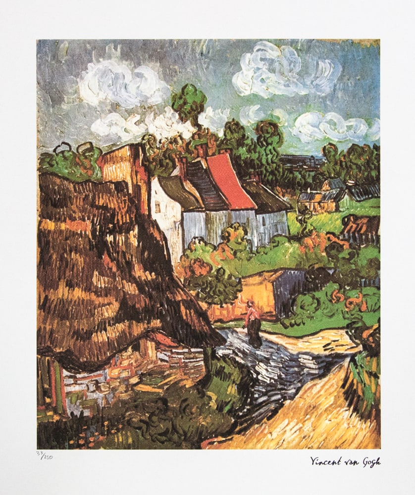 Vincent van Gogh 'Houses in Auvers 2': Vincent van Gogh (after) 'Houses in Auvers 2' lithography print, sheet size 50 x 70 cm, plate signed bottom right, numbered with pencil bottom left, limited edition 33/250, with embossing stamp 'SPADE