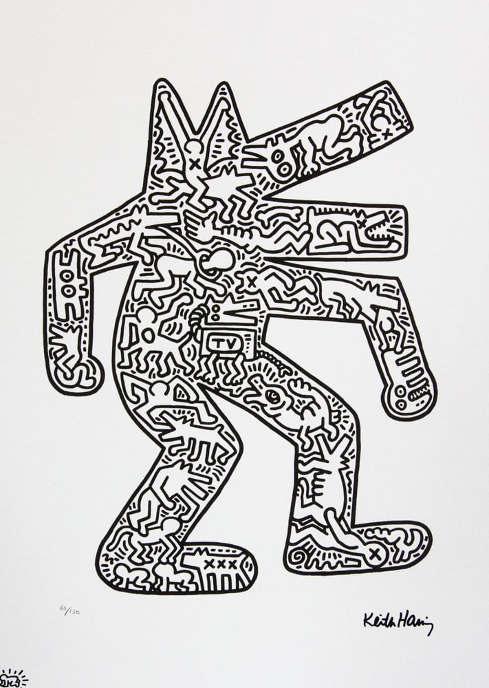 Keith Haring 'Dog': Keith Haring (after) 'Dog' offset lithography, limited edition of 150, sheet size 50 x 70 cm, plate signed bottom right, numbered with pencil bottom left 60/150, cotton paper, Keith Haring Foundation