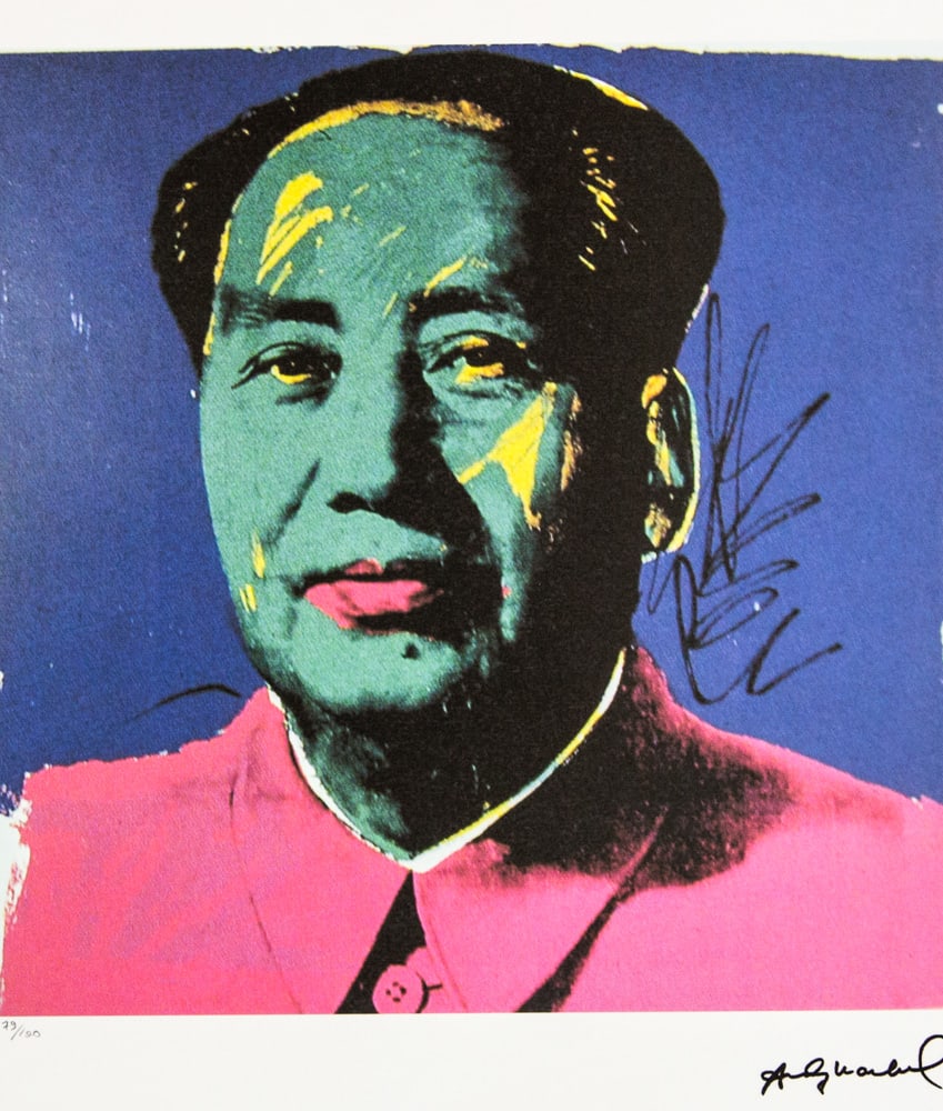 Andy Warhol 'Mao': Andy Warhol (after) 'Mao' offset lithograph in colors on Arches paper, sheet size 38,5 x 57 cm, plate signed bottom right, numbered with pencil, limited edition 79/100 (Leo Castelli, Art Gallery New