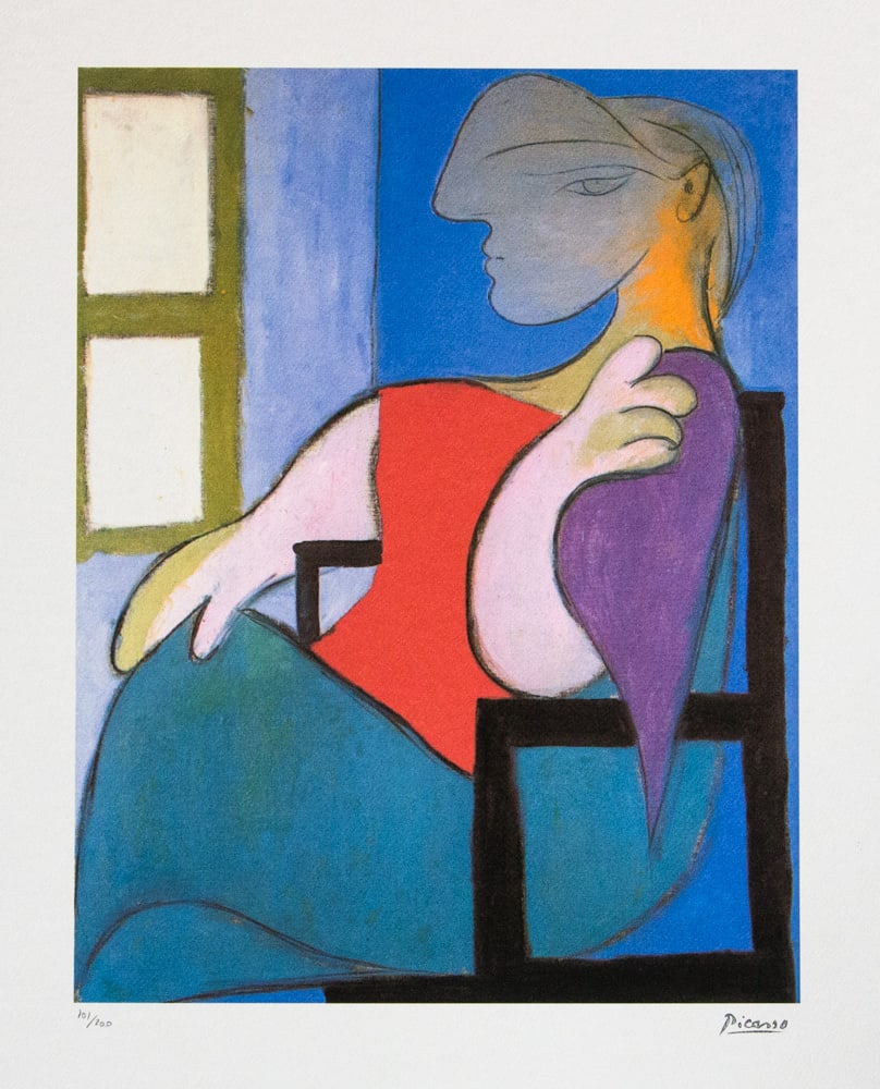 Pablo Picasso 'Woman Sitting Near a Window': Pablo Picasso (after) 'Woman Sitting Near a Window' lithograph print, limited edition of 200, sheet size 50 x 70 cm, plate signed bottom right, numbered with pencil bottom left 101/200, wove paper wit