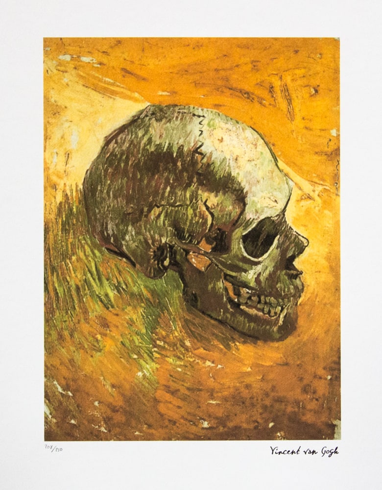 Vincent van Gogh 'Skull': Vincent van Gogh (after) 'Skull' lithography print, sheet size 50 x 70 cm, plate signed bottom right, numbered with pencil bottom left, limited edition 208/250, with embossing stamp 'SPADEM, Paris', h