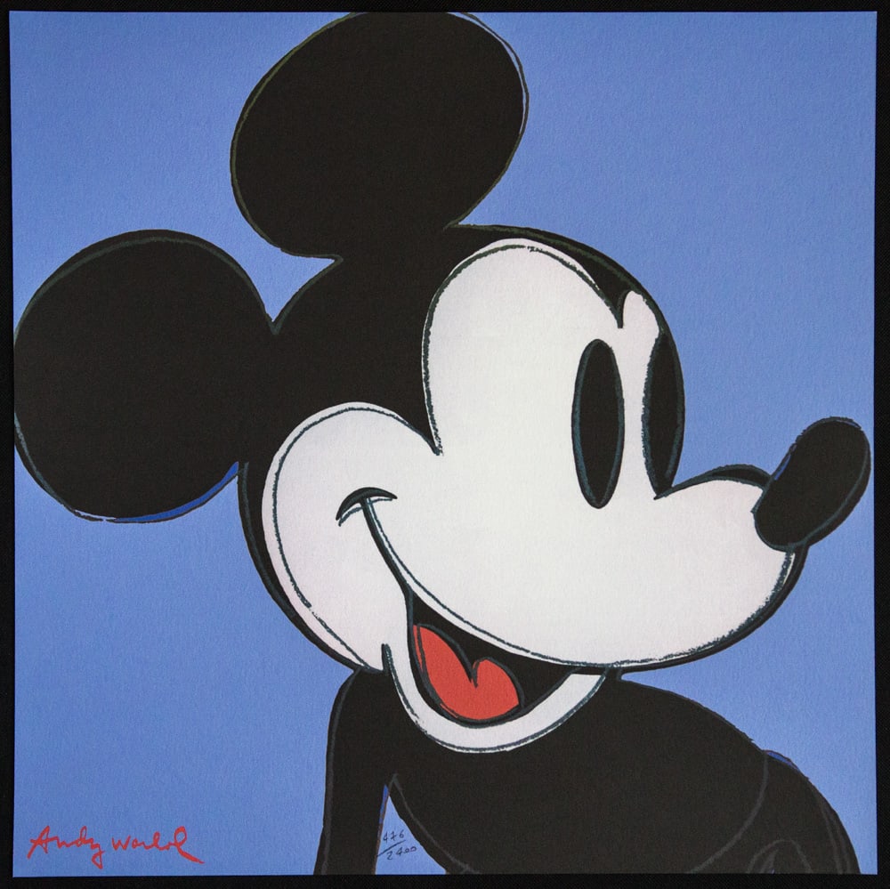 Andy Warhol 'Mickey Mouse': Andy Warhol (after) 'Mickey Mouse' offset lithography, size 60 x 60 cm, plate signed bottom left, numbered with pencil, limited edition 476/2400, heavy paper, stamped with CMOA on the back (Carnegie