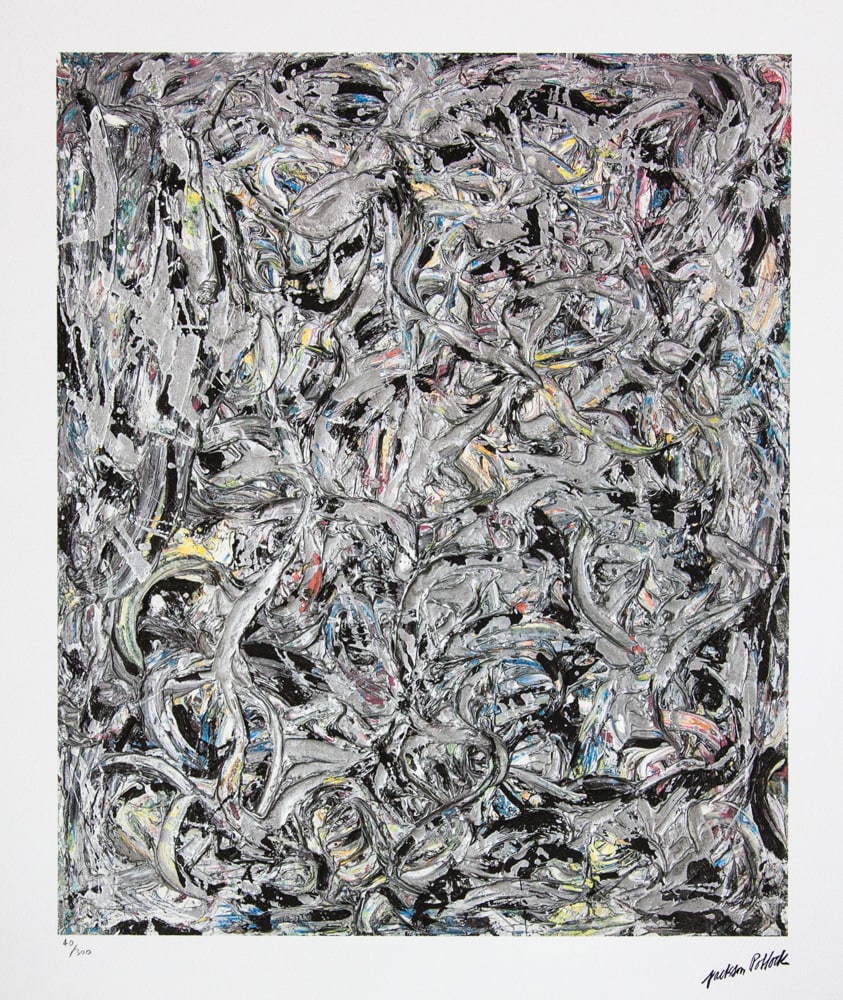 Jackson Pollock 'Eyes in the Heat II': Jackson Pollock (after) 'Eyes in the Heat II' lithography print, sheet size 50 x 70 cm, plate signed bottom right, numbered with pencil bottom left, limited edition 40/300, with embossing stamp
