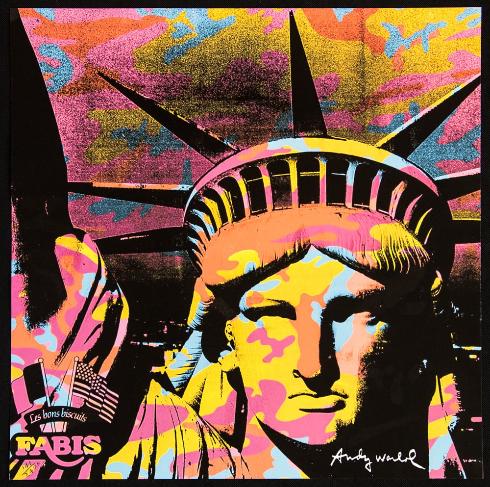 Andy Warhol 'Statue of Liberty': Andy Warhol (after) 'Statue of Liberty' offset lithography, size 60 x 60 cm, plate signed bottom right, numbered with pencil, limited edition 141/2400, heavy paper, stamped with CMOA on the back (Carn