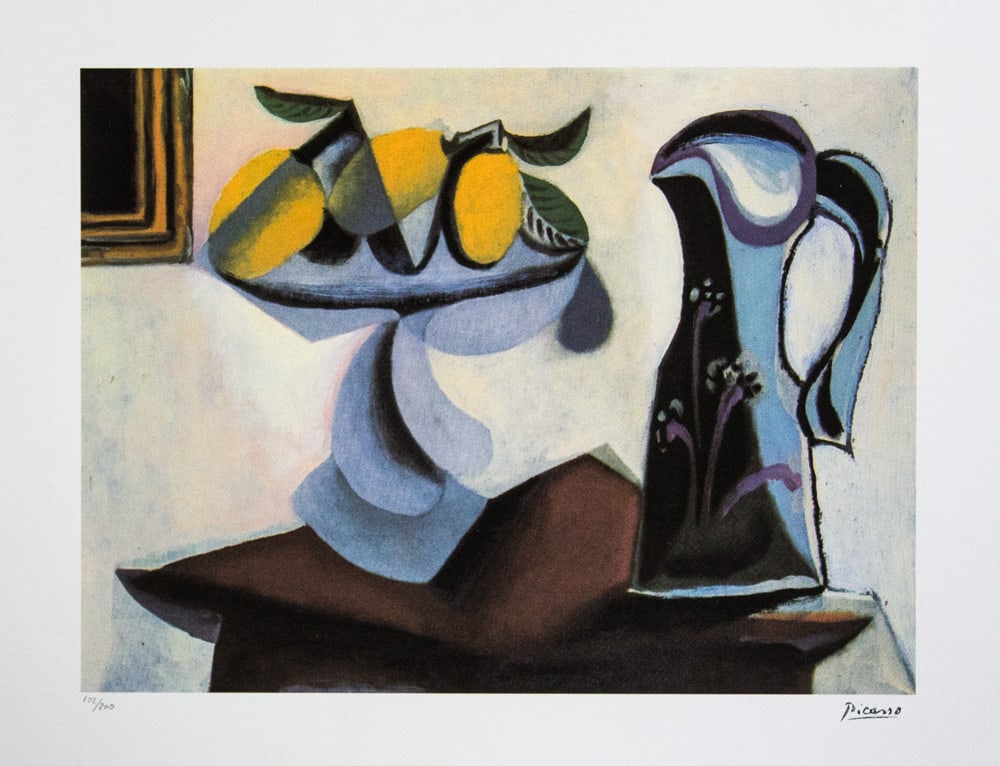 Pablo Picasso 'Still Life with Lemon and a Jug': Pablo Picasso (after) 'Still Life with Lemon and a Jug' lithograph print, limited edition of 200, sheet size 50 x 70 cm, plate signed bottom right, numbered with pencil bottom left 102/200, wove