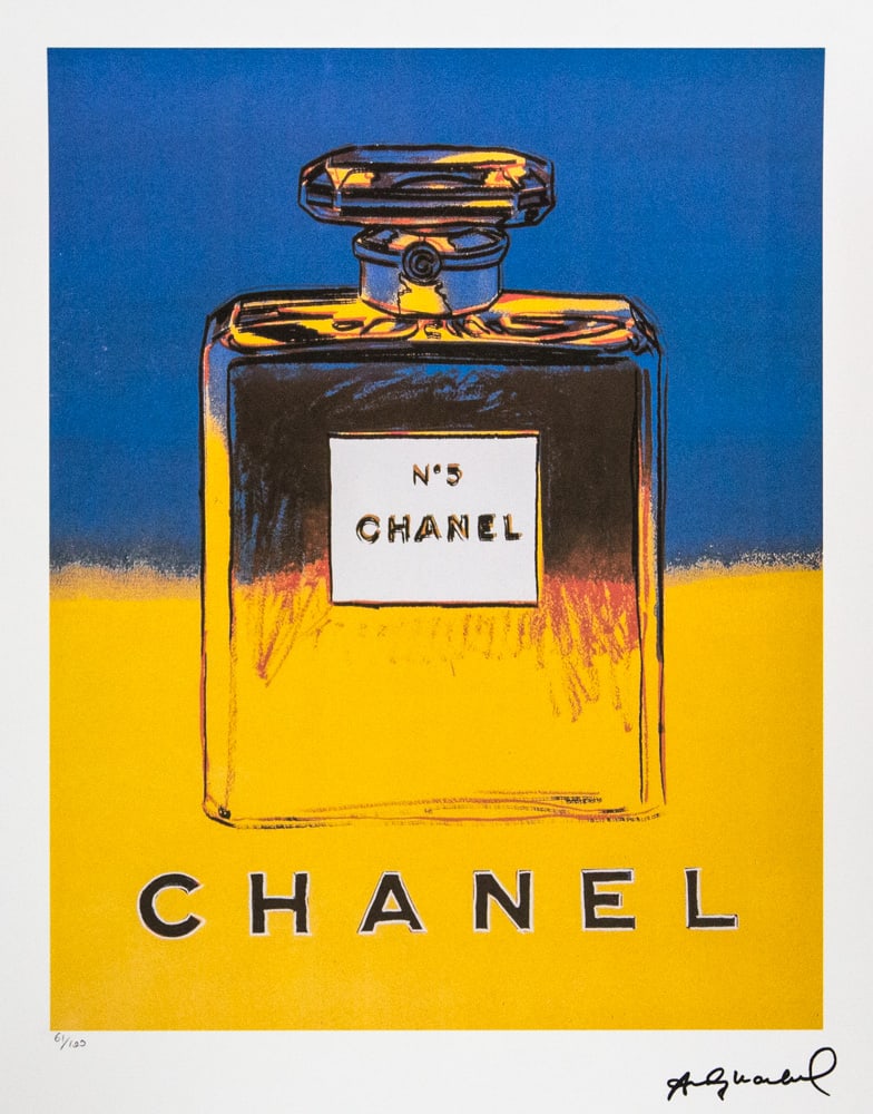 Andy Warhol 'Chanel': Andy Warhol (after) 'Chanel' offset lithograph in colors on Arches paper, sheet size 38,5 x 57 cm, plate signed bottom right, numbered with pencil, limited edition 61/100 (Leo Castelli, Art Gallery Ne