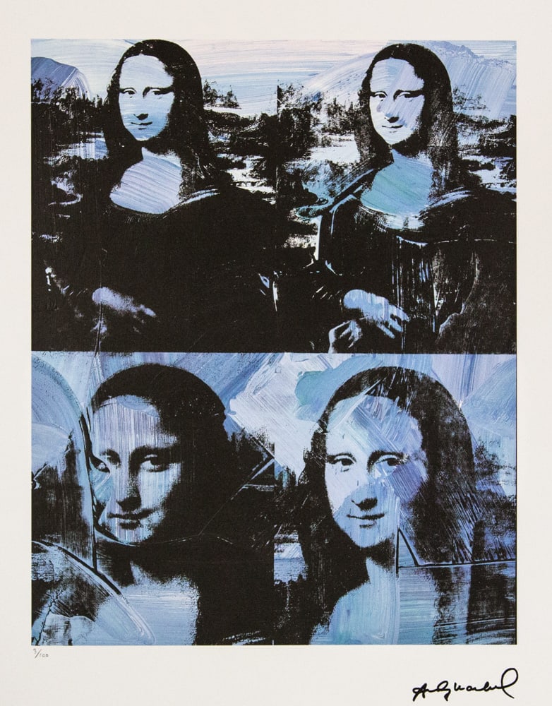 Andy Warhol 'Mona Lisa': Andy Warhol (after) 'Mona Lisa' offset lithograph in colors on Arches paper, sheet size 38,5 x 57 cm, plate signed bottom right, numbered with pencil, limited edition 3/100 (Leo Castelli, Art Gallery 