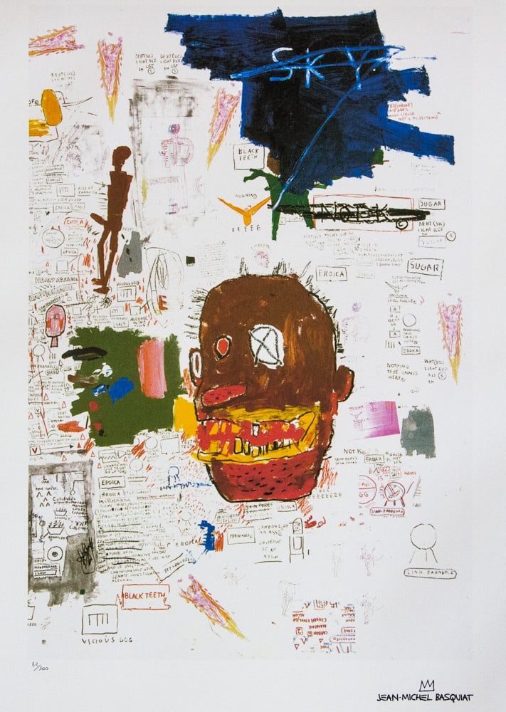 Jean-Michel Basquiat, Untitled: Jean-Michel Basquiat (after) untitled, lithography print, sheet size 50 x 70 cm, plate signed bottom right, numbered bottom left with pencil, limited edition 82/300, bottom right publishing house stam