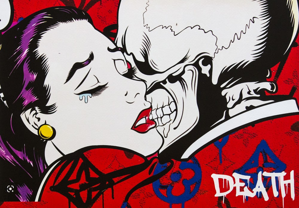 DEATH NYC SIGNED FINE ART PRINT W/COA: DEATH NYC Signed Fine Art Print with COA , DEATH NYC is a New York City-based street artist. Her pseudonym is an acronym for 'Don't Easily Abandon the Hope'. Print is blind stamped, comes with Certifi
