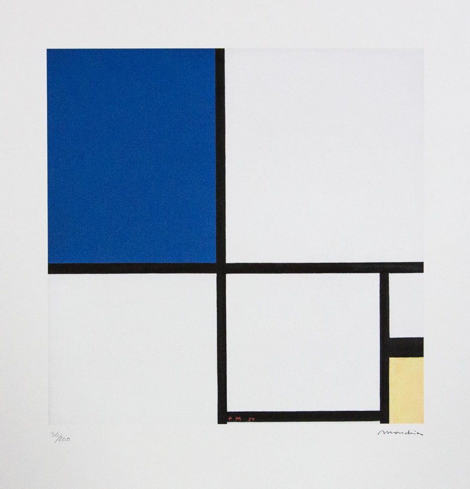 Piet Mondrian 'Composition No. II with Blue and Yellow': Piet Mondrian (after) 'Composition No. II with Blue and Yellow' lithography print, plate signed bottom right, numbered with pencil bottom left, limited edition 36/200, bottom left publishing house sta