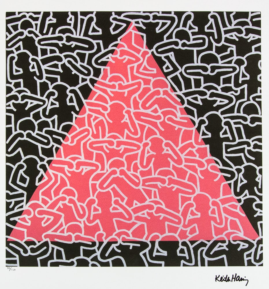 Keith Haring 'Silence Equals Death': Keith Haring (after) 'Silence Equals Death' offset lithography, limited edition of 150, sheet size 50 x 70 cm, plate signed bottom right, numbered with pencil bottom left 82/150, cotton paper, Keith H
