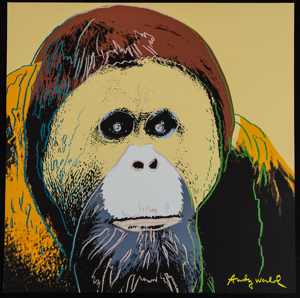 Andy Warhol 'Orangutan': Andy Warhol (after) 'Orangutan' offset lithography, size 60 x 60 cm, plate signed bottom right, numbered with pencil, limited edition 425/2400, heavy paper, stamped with CMOA on the back (Carnegie Mus