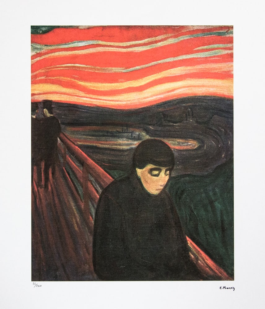 Edvard Munch 'Despair': Edvard Munch (after) 'Despair' limited edition of 200, lithography print, plate signed bottom right, numbered with pencil bottom left 86/200, fine art paper, with La TREC Spa embossing, sheet size: