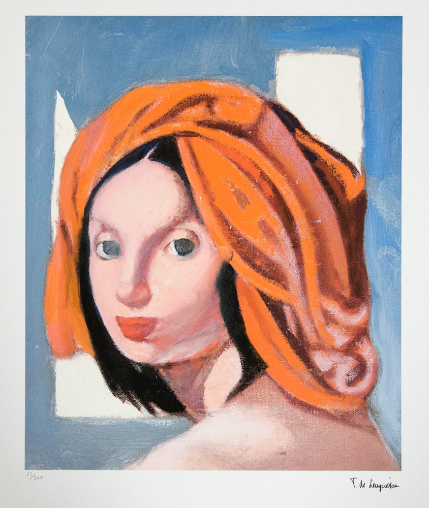 Tamara de ?empicka 'Le Turban Orange': Tamara de ?empicka (after) 'Le Turban Orange' offset lithography, limited edition of 300, sheet size 50 x 65 cm, plate signed bottom right, numbered with pencil bottom left 25/300, fine art paper,