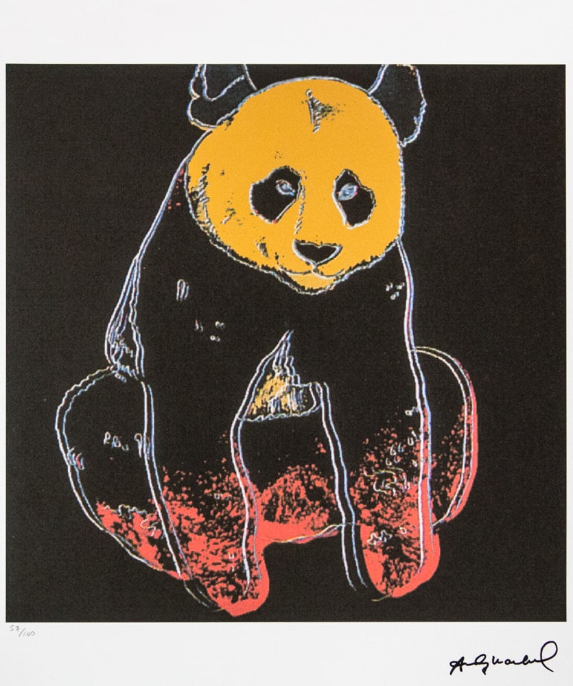 Andy Warhol 'Giant Panda': Andy Warhol (after) 'Giant Panda' offset lithograph in colors on Arches paper, sheet size 38,5 x 57 cm, plate signed bottom right, numbered with pencil, limited edition 57/100 (Leo Castelli, Art Galle